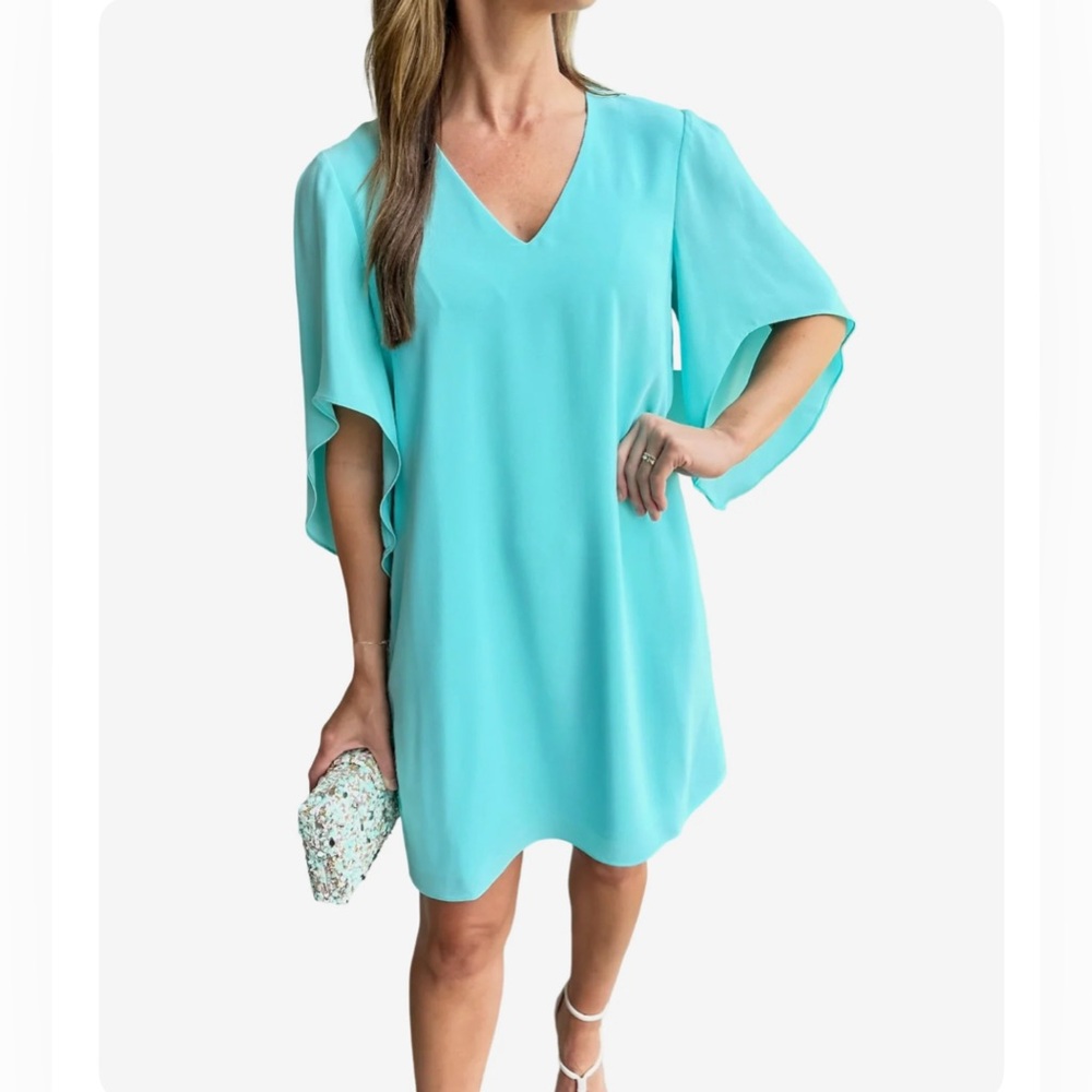 ANNA CATE MEREDITH BLUE RADIANCE FLUTTER SLEEVE SHIFT DRESS SZ L